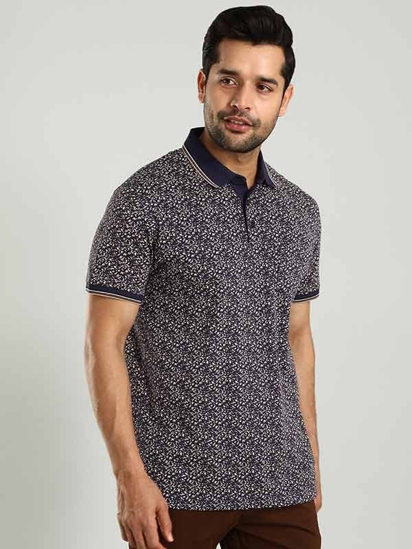 Indian Terrain Men's Half Sleeve Regular Fit Navy Polo T-Shirt